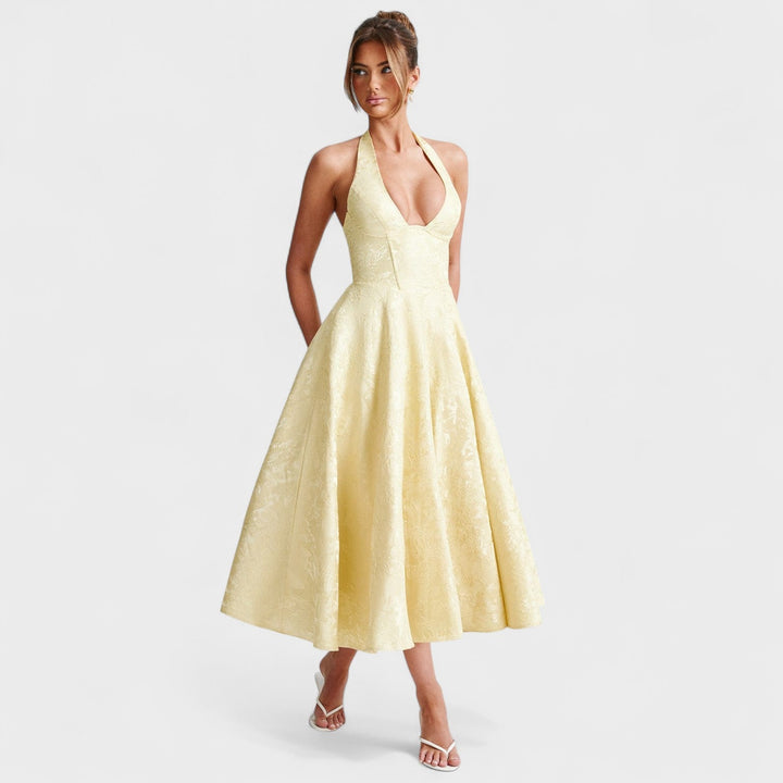 Halina - Midi suknelė su korsetu ir volanais