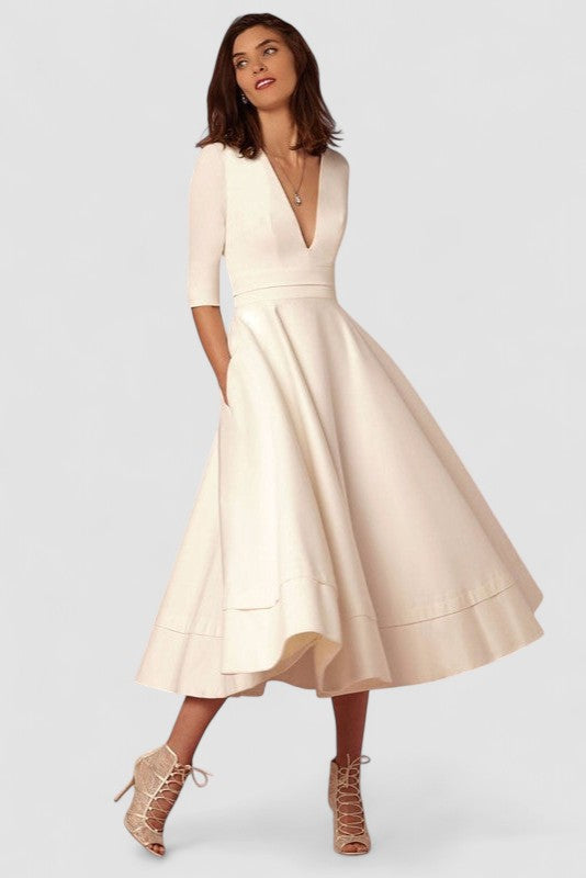 Laura | Moteriškas Midi Suknelė su A Formos Kirpimu, V Formos Iškirpte