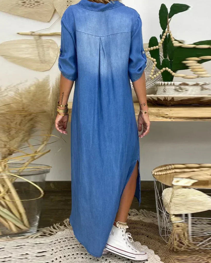 Ibiza | Maxi džinsinis suknelė su moderniais akcentais