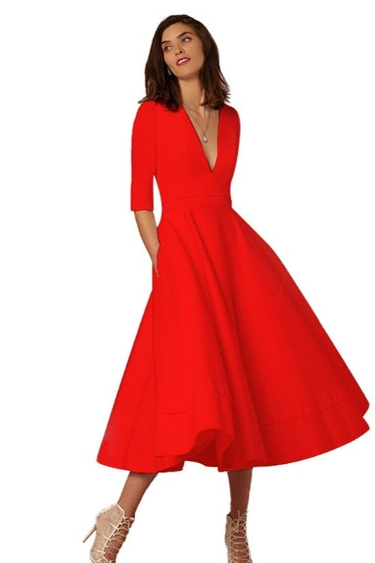 Laura | Moteriškas Midi Suknelė su A Formos Kirpimu, V Formos Iškirpte