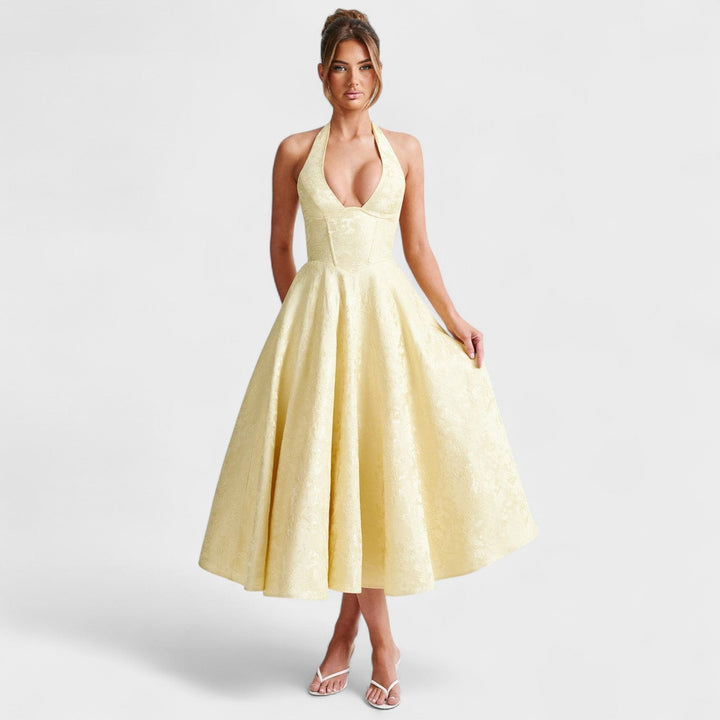 Halina - Midi suknelė su korsetu ir volanais