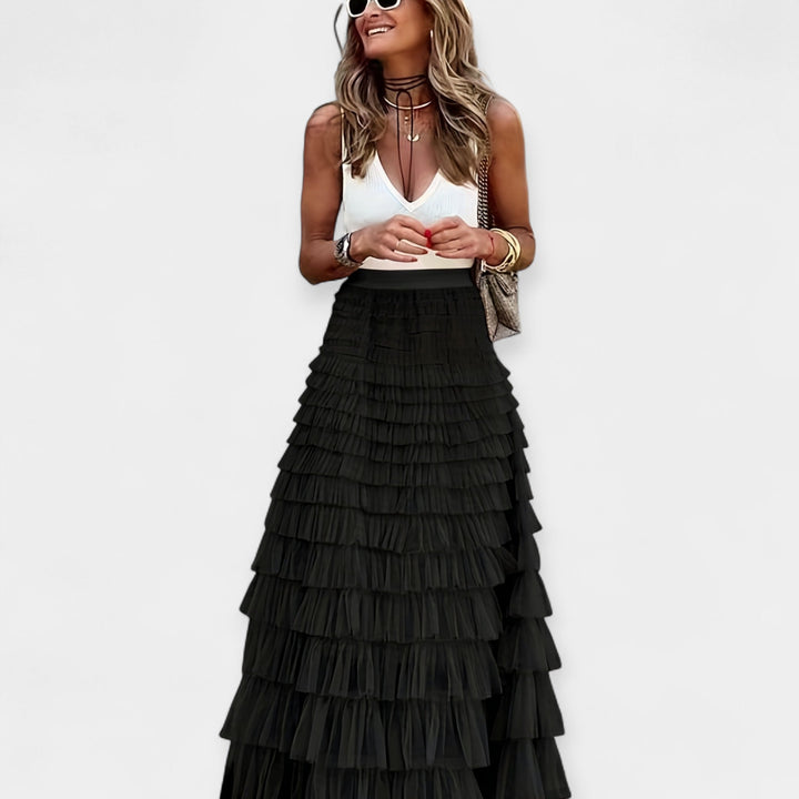 Akvilė™ - Boho Sijonas su Tinklinio Satino Apdaila