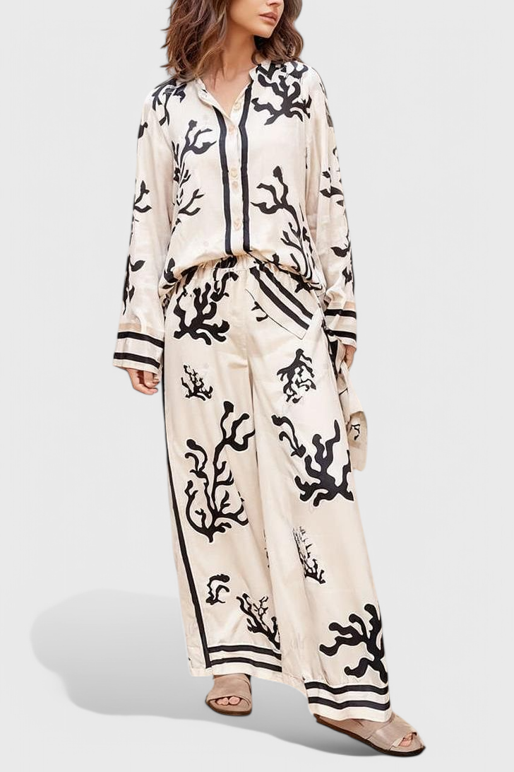 Nazaret Plati Kelnės Komplektas su Menišku Spaudiniu