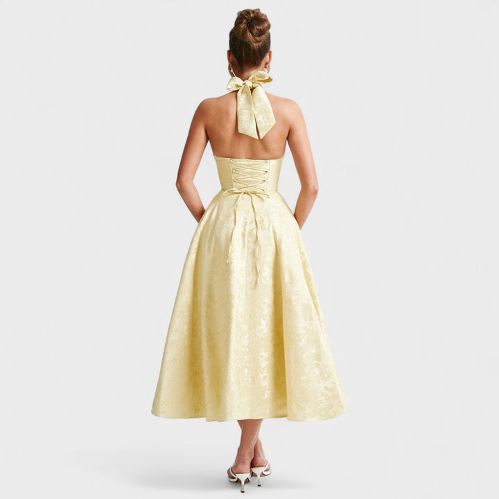 Halina - Midi suknelė su korsetu ir volanais