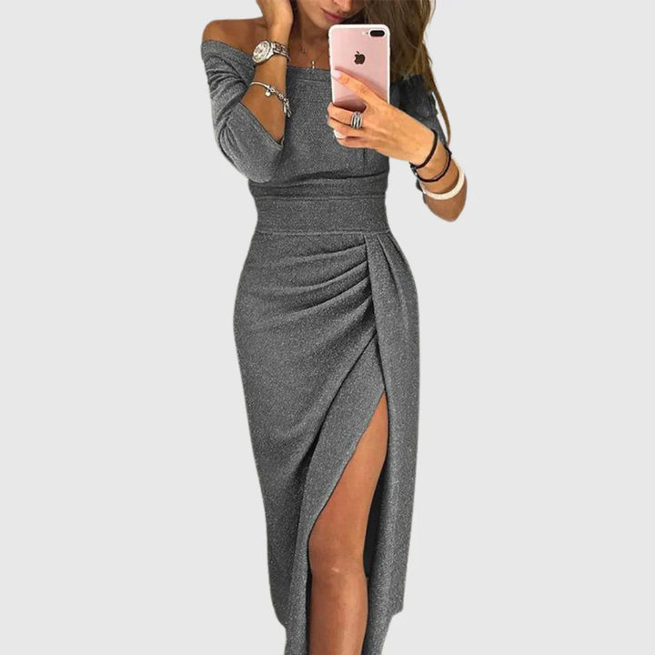 Apolonia | Stylové midi šaty šedá 2XL