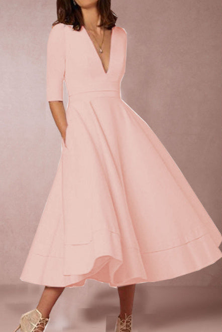 Laura | Moteriškas Midi Suknelė su A Formos Kirpimu, V Formos Iškirpte