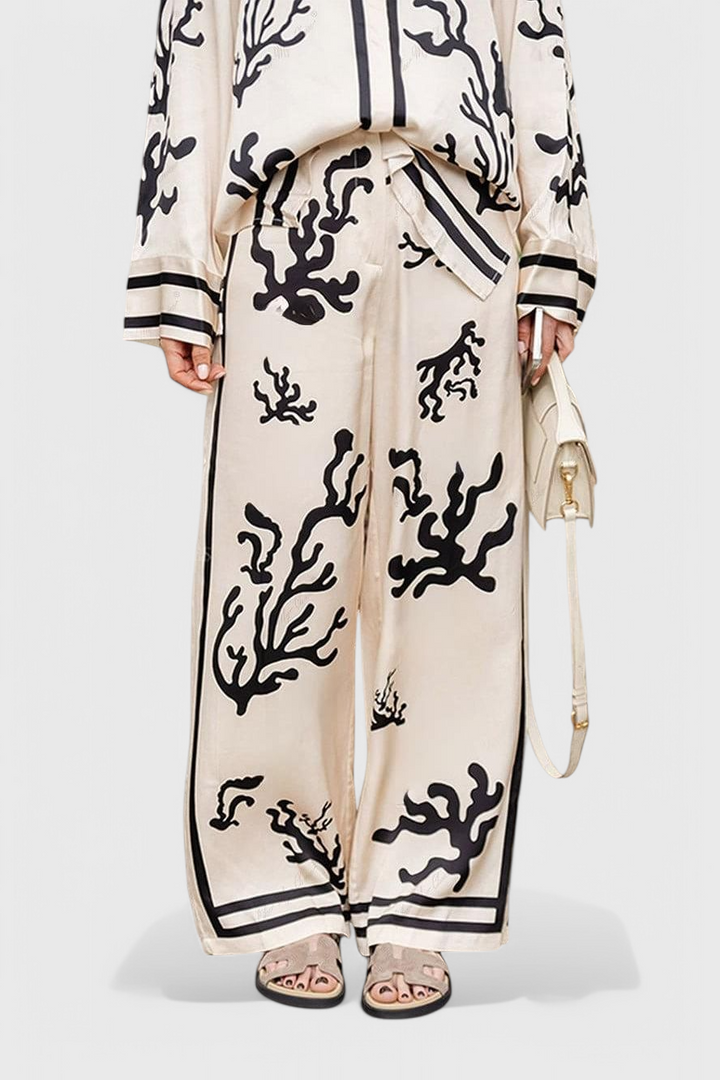 Nazaret Plati Kelnės Komplektas su Menišku Spaudiniu