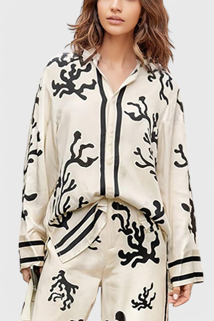 Nazaret Plati Kelnės Komplektas su Menišku Spaudiniu