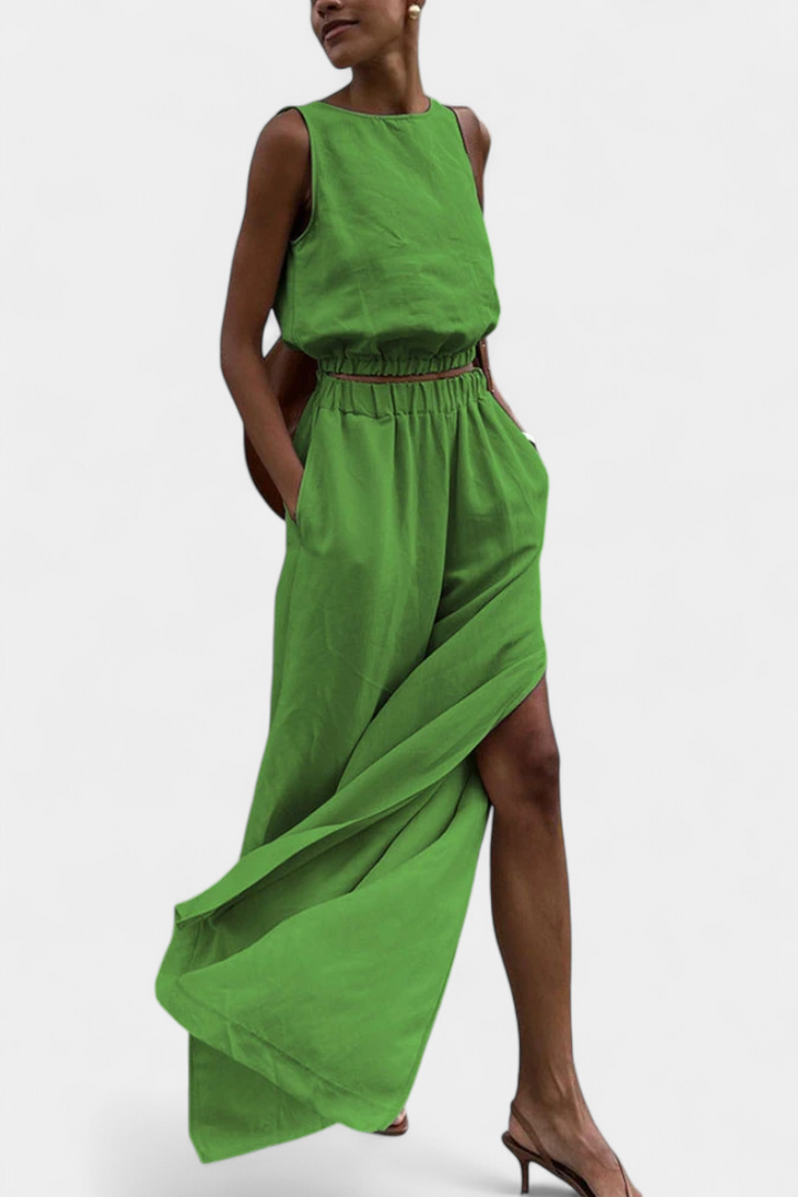 Portia Koko ir Lino Komplektas su Šoninėmis Atviromis