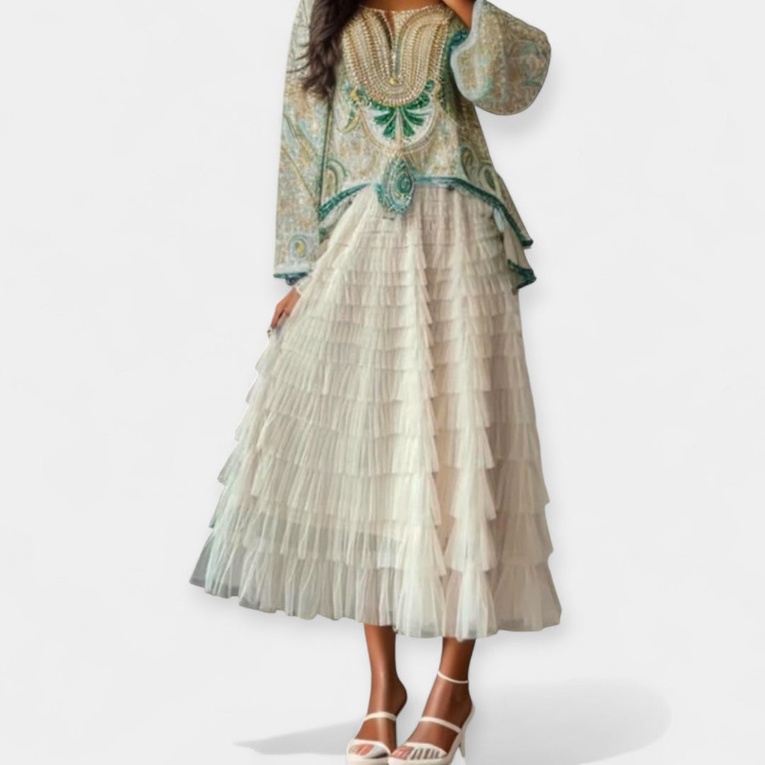 Vesta™ - Elegantiška Tūrinė Sijonas su Tiulio Dekoratyvine Detale