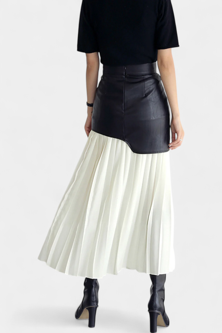 Noelle Falda Maxi Asimetrinė iš Šifono ir Sintetinės Odos