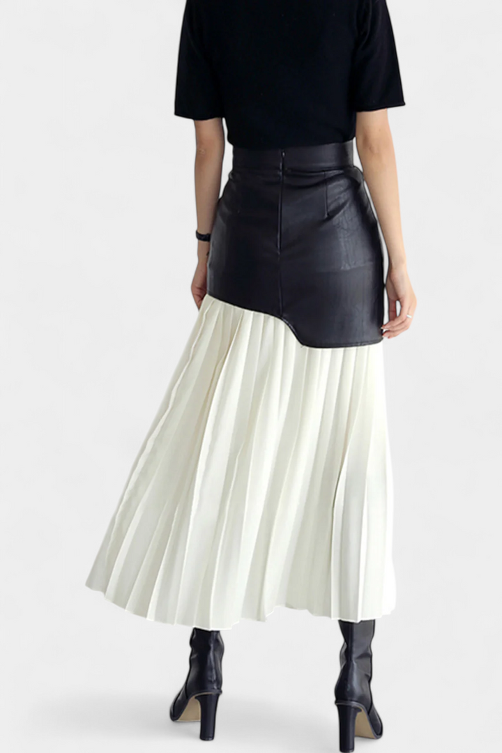 Noelle Falda Maxi Asimetrinė iš Šifono ir Sintetinės Odos