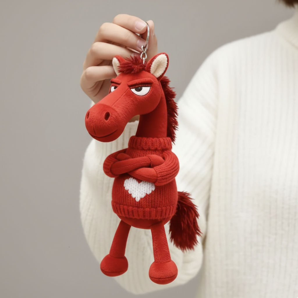 Įžūlus arklys - raudonas raktų pakabukas