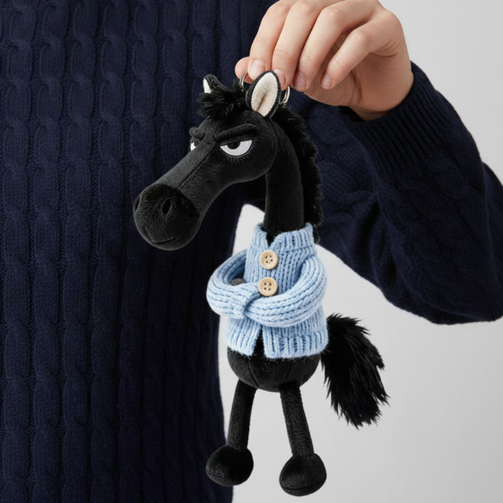 Įžūlus arklys - juodas ir mėlynas raktų pakabukas