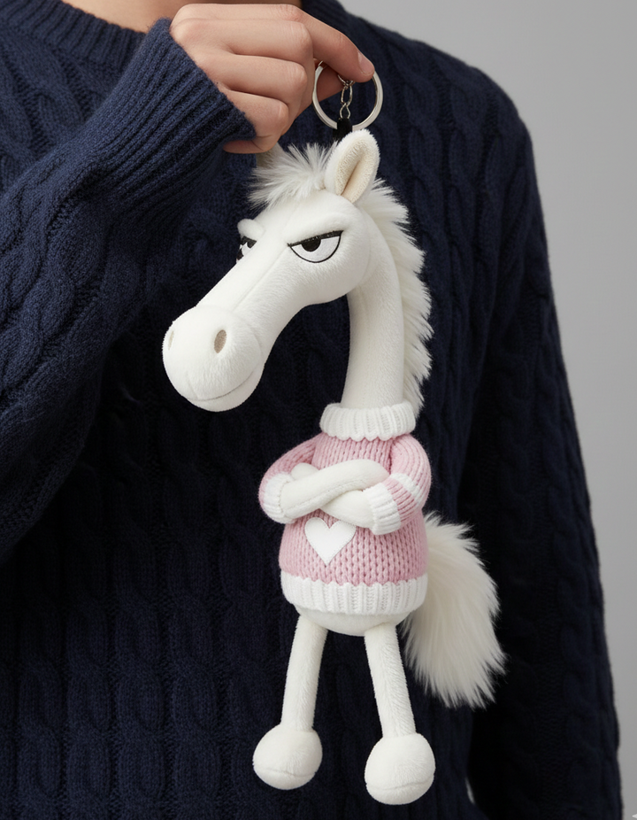 Įžūlus arklys - baltas ir rožinis raktų pakabukas