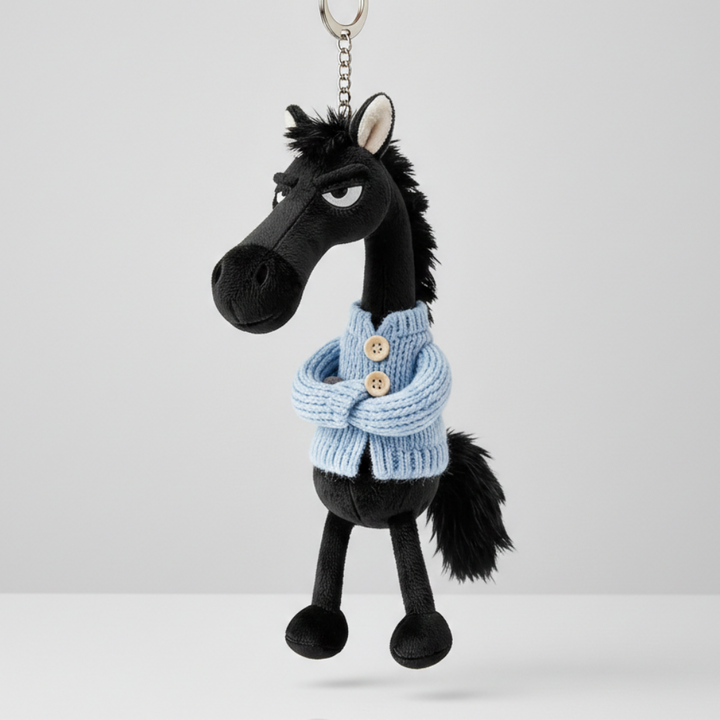 Įžūlus arklys - juodas ir mėlynas raktų pakabukas