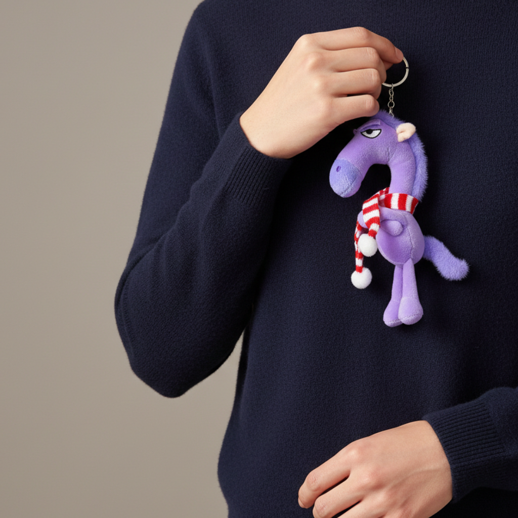 Įžūlus arklys - violetinis ir raudonas raktų pakabukas