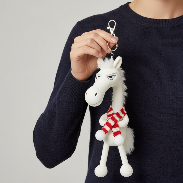 Baltas ir raudonas „Įžūlaus arkliuko“ raktų pakabukas