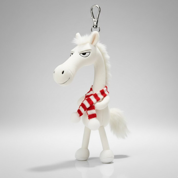 Baltas ir raudonas „Įžūlaus arkliuko“ raktų pakabukas