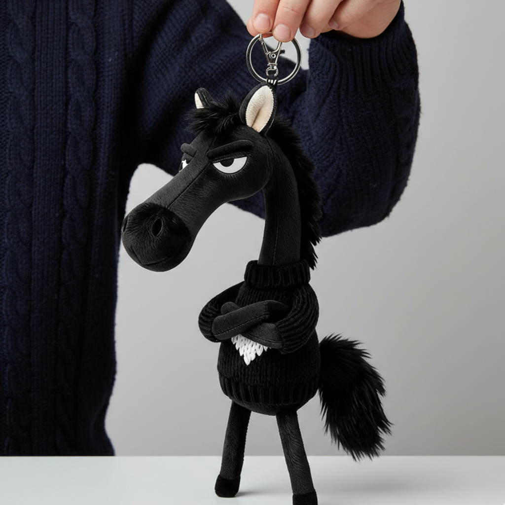 Įžūlus arklys - juodas su širdele raktų pakabuku
