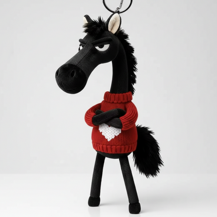 Įžūlus arklys - juodas ir raudonas su širdelės formos raktų pakabuku