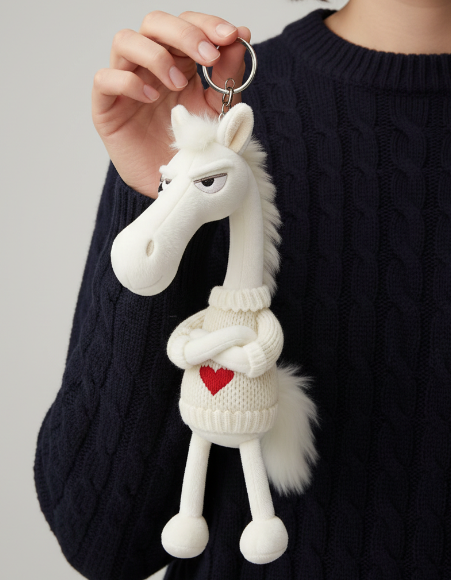 Įžūlus arklys - baltas su širdele raktų pakabuku