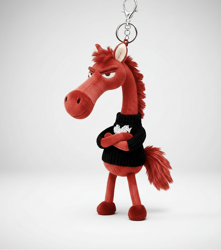 Įžūlus arklys - raudonas ir juodas raktų pakabukas