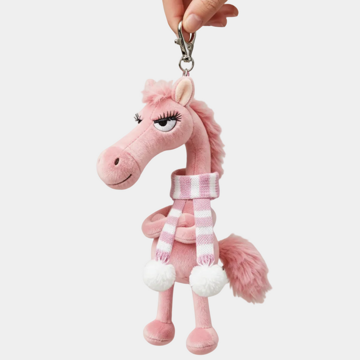 Įžūlus arklys - rožinis ir baltas raktų pakabukas