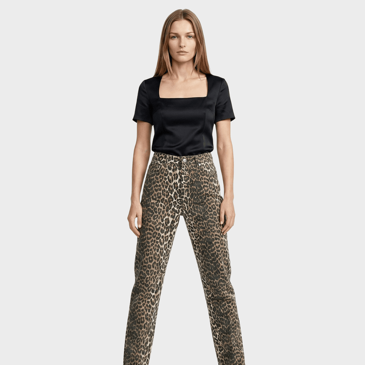 Carina™ - Retro džinsai su leopardų raštu