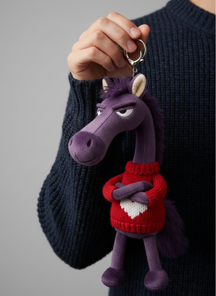 Įžūlus arklys - violetinės ir raudonos širdies raktų pakabukas