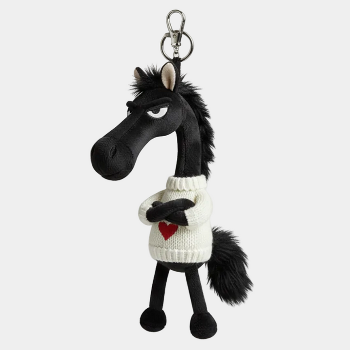 Įžūlus arklys - juodai baltas su širdelės formos raktų pakabuku