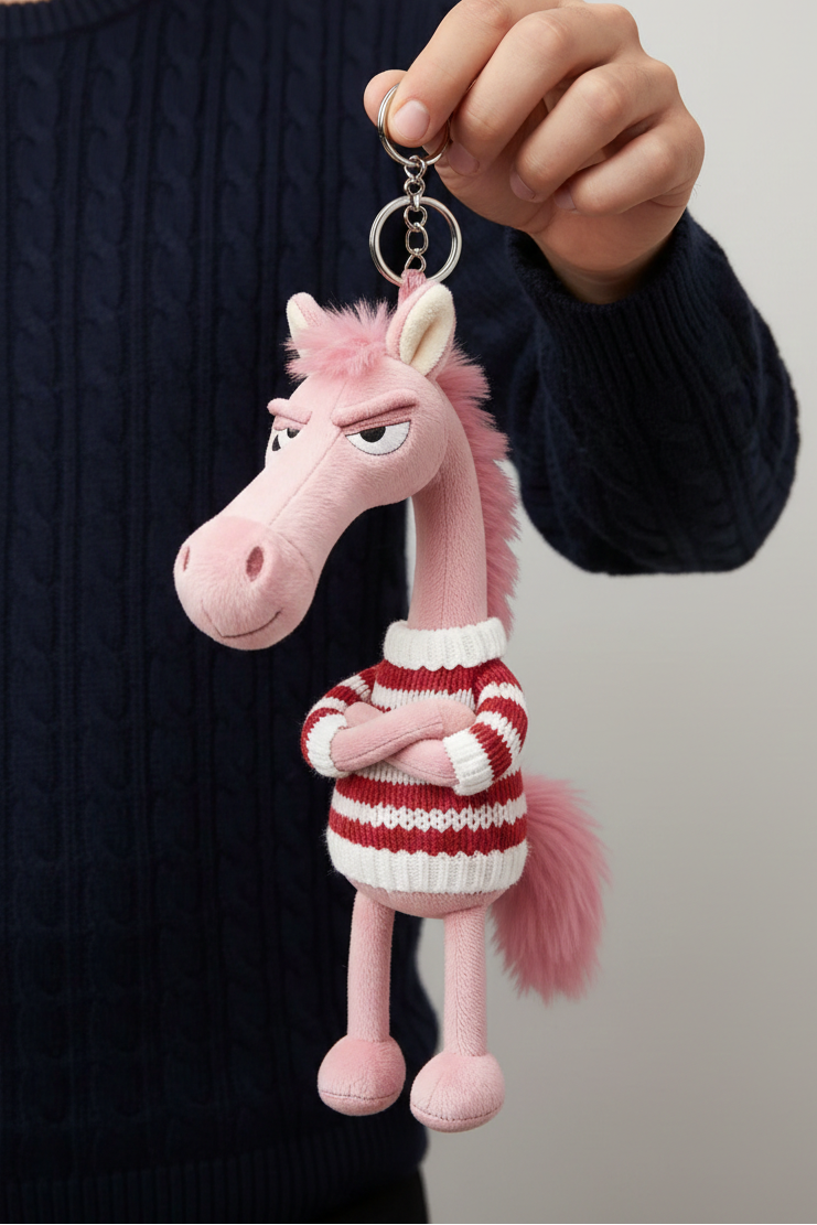 Įžūlus arklys - rožinis ir raudonas raktų pakabukas