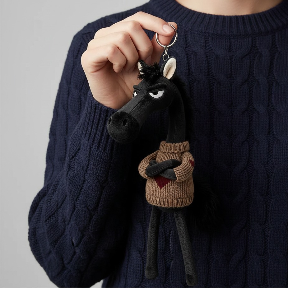 Įžūlus arklys - juodas ir rudas raktų pakabukas