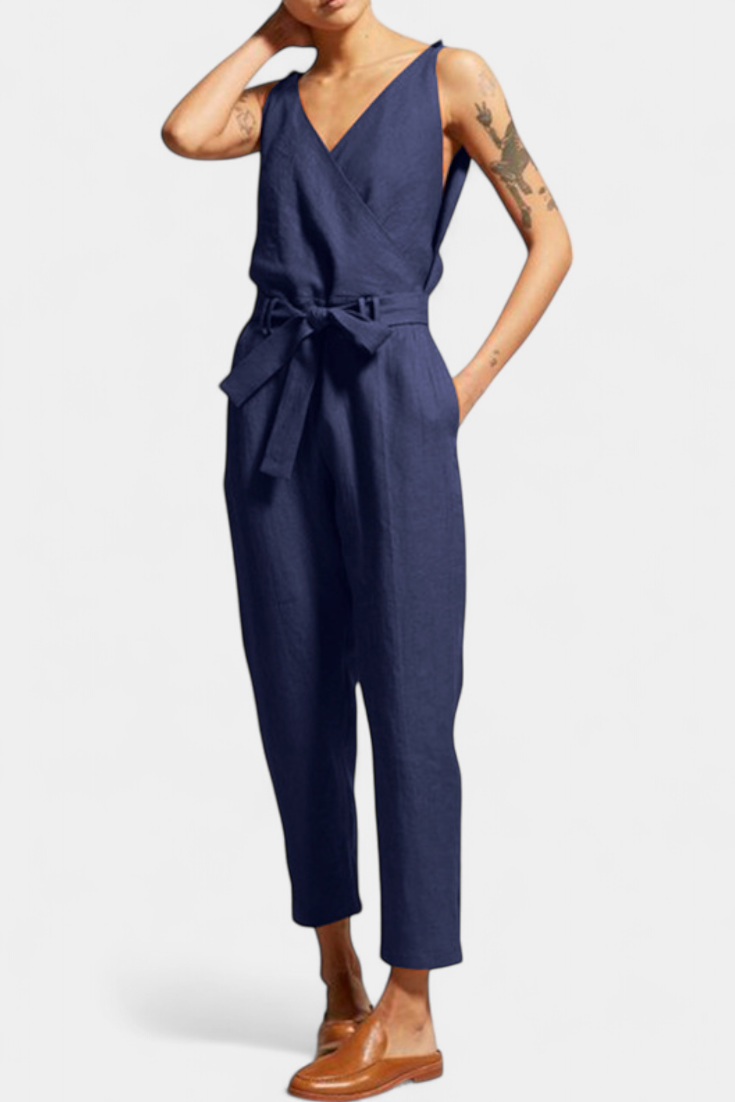 Maggie Mono be Rankovių su V formos Iškirpte ir Kryžminiu Juosmeniu Iš Medvilnės