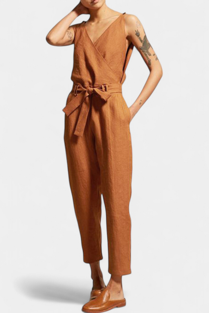 Maggie Mono be Rankovių su V formos Iškirpte ir Kryžminiu Juosmeniu Iš Medvilnės