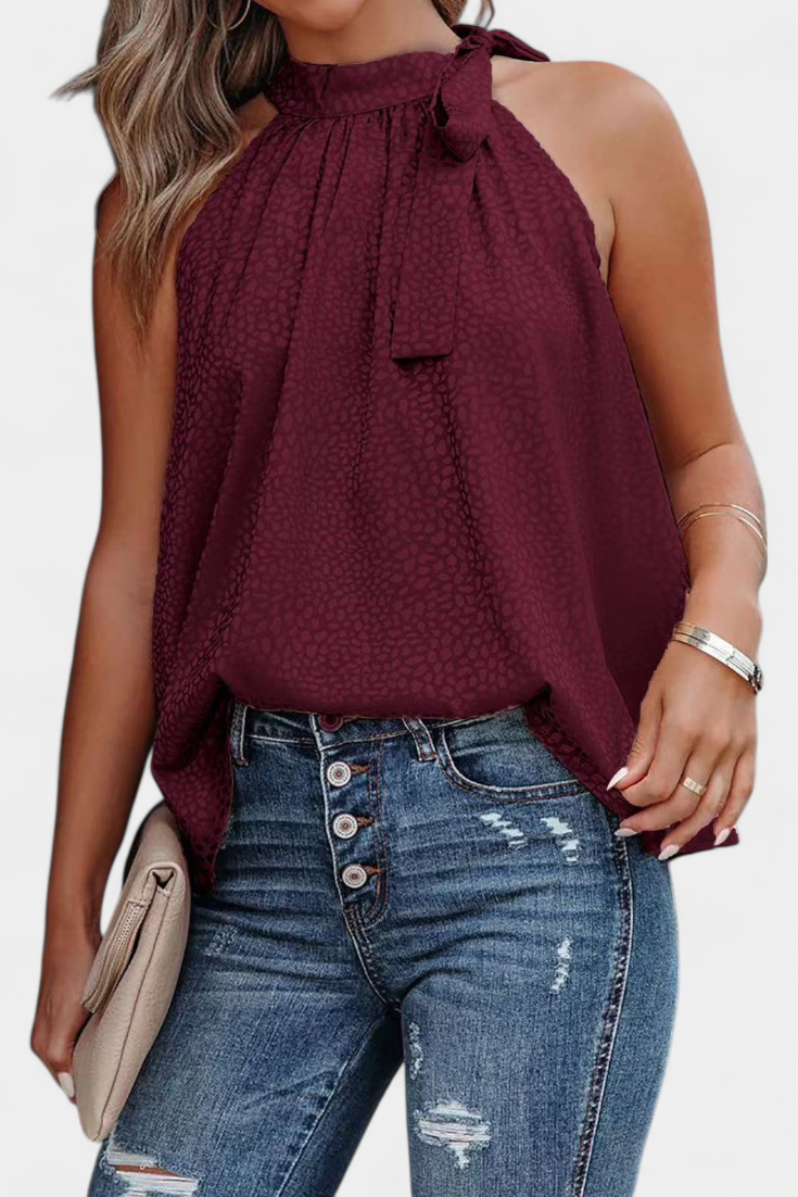 Adela | Leopardų raštuotas be rankovių su aukšta apykakle ir kaspinu