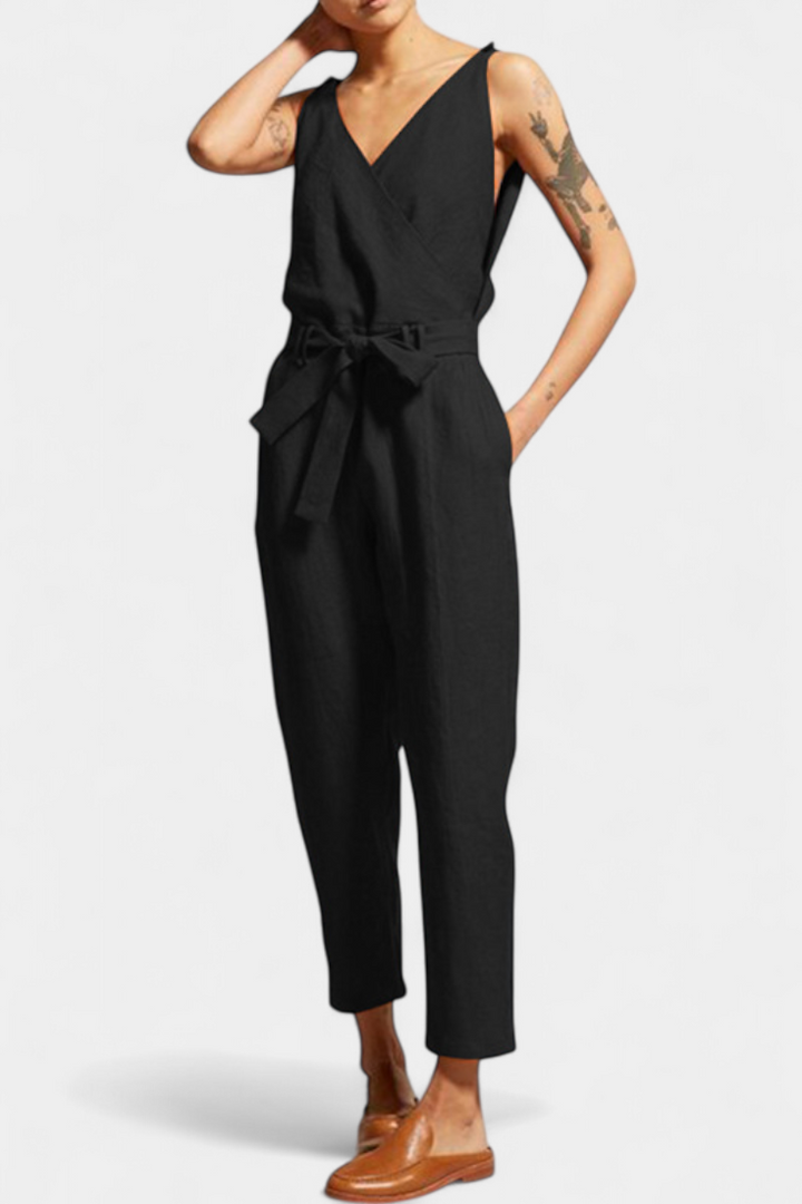 Maggie Mono be Rankovių su V formos Iškirpte ir Kryžminiu Juosmeniu Iš Medvilnės