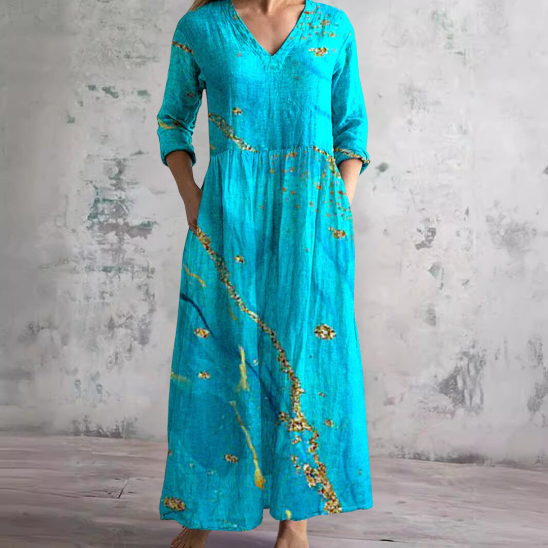 Dora | Moteriškas vasaros suknelė su V formos iškirpte ir gėlių raštu 