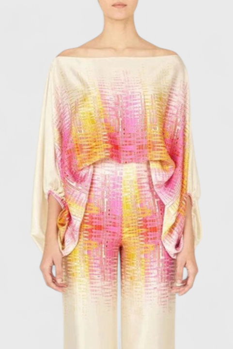 Sybella Dviejų Dalių Komplektas su Atvirais Petnešomis ir Plačiais Kelnėmis