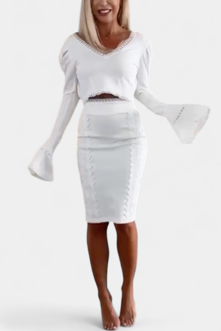 Minerva Elegantiškas Komplektas su Nėriniais ir Aukštu Juosmeniu Sijonais