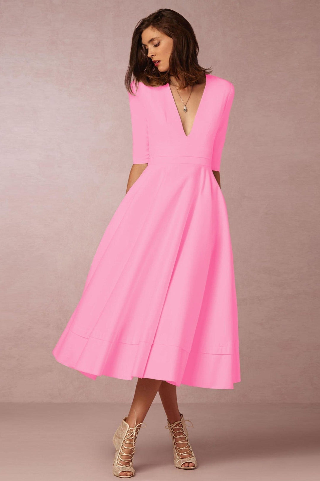 Laura | Moteriškas Midi Suknelė su A Formos Kirpimu, V Formos Iškirpte