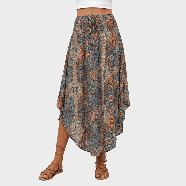 Miglė™ - Gėlių Midi Sijonas su Aukštu Juosmeniu