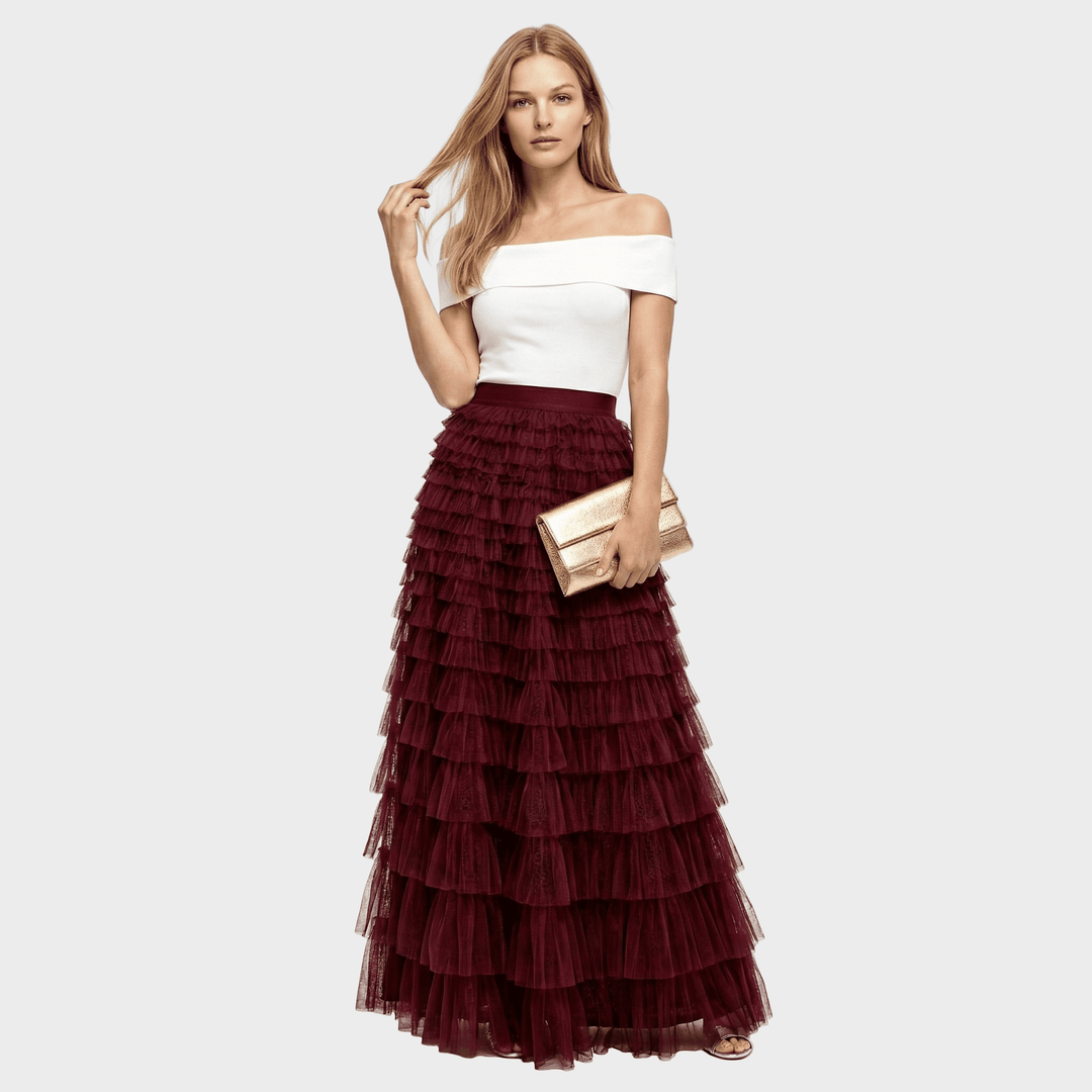 Vesta™ - Elegantiška Tūrinė Sijonas su Tiulio Dekoratyvine Detale