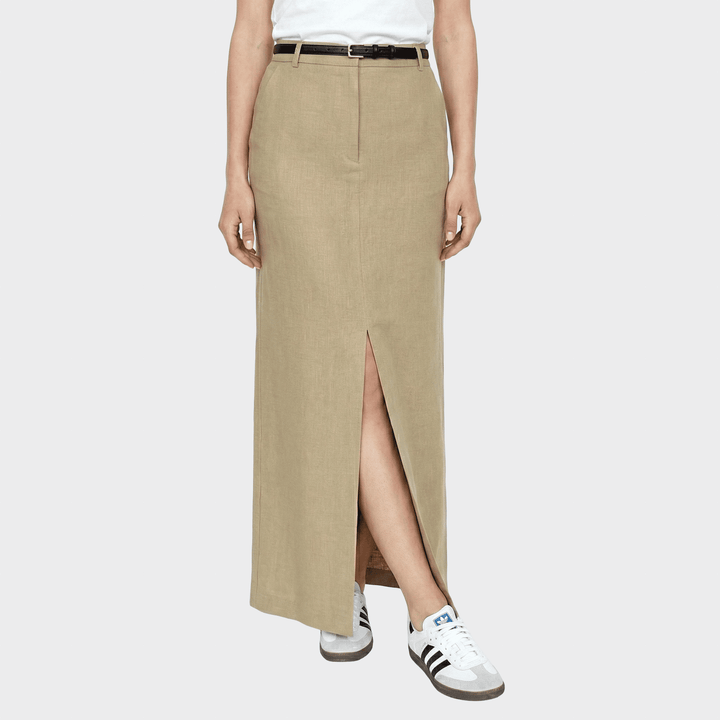 Amani Aukštos Juosmens Ilga Sijonas su Priekinėmis Iškirptomis ir Tiesiu Kirpimu