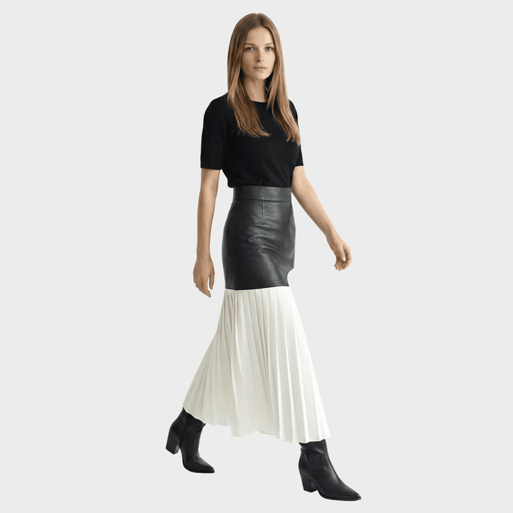 Noelle Falda Maxi Asimetrinė iš Šifono ir Sintetinės Odos