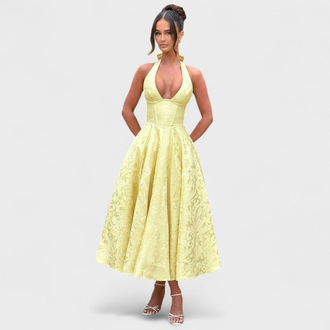 Halina - Midi suknelė su korsetu ir volanais