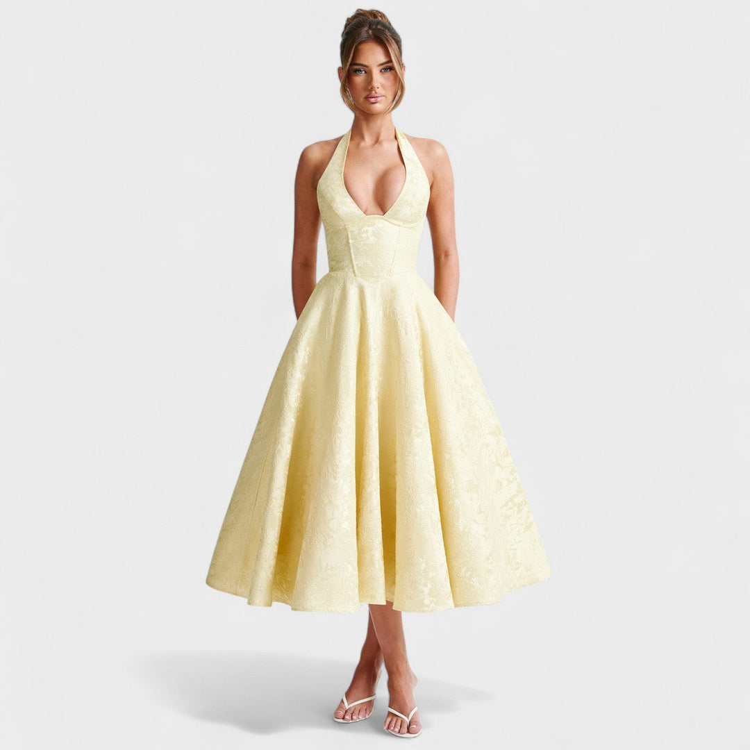 Halina - Midi suknelė su korsetu ir volanais