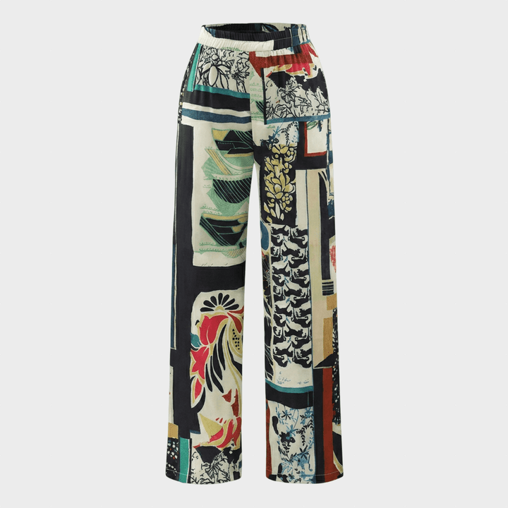 Arce Aukštos Juosmens Tiesios Kelnės su Gėlių Raštu