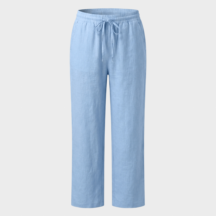 Violetinės Lino Mišinys Kelnės Su Laisvu Kirpimu