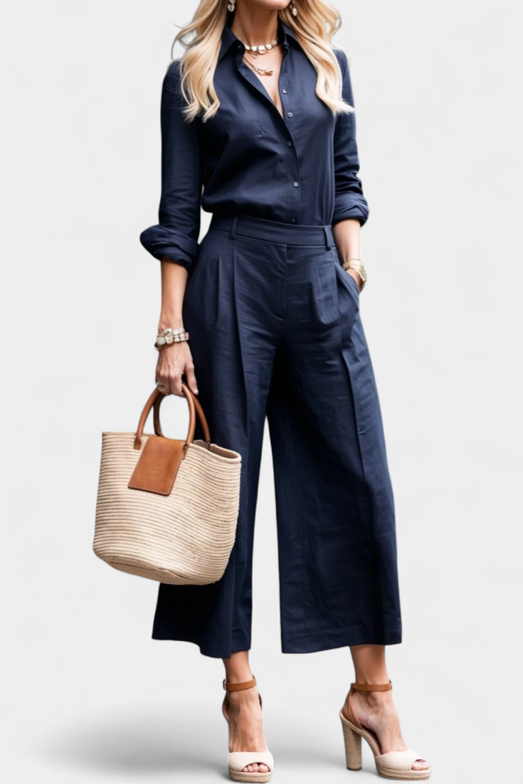 Sabina Laisvas Marškinėliai ir Capri Kelnės Komplekte